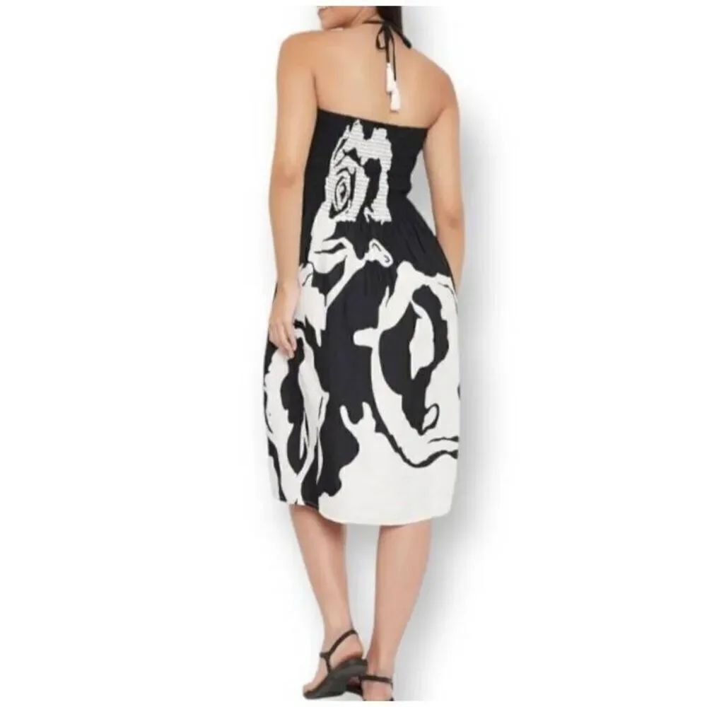 GYPSY BLU BLACK & WHITE WOMEN DRAWSTRING ELASTIC SHORT TUBE DRESS SZ.M EUC. - Picture 4 of 11